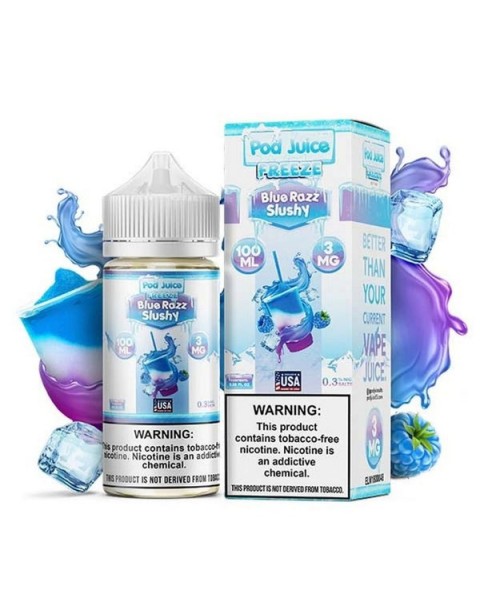 Blue Razz Slushy Freeze Tobacco Free Nicotine Vape Juice by Pod Juice