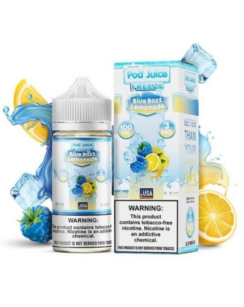 Blue Razz Lemonade Freeze Tobacco Free Nicotine Vape Juice by Pod Juice